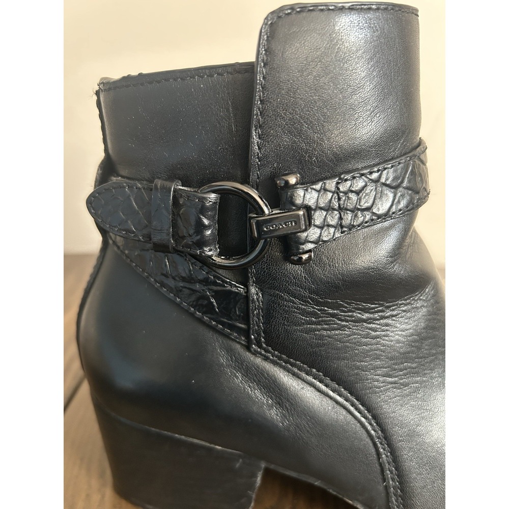 Coach Paulina Womens 7.5B Black Leather Classic Boots Booties Ankle Buckle - Picture 14 of 14